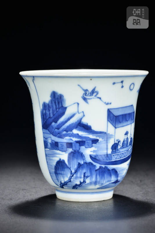 清 青花人物故事诗文杯 - 图4